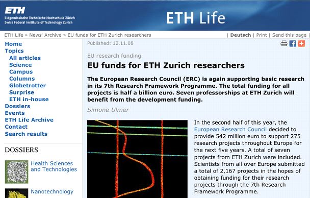Enlarged view: EU funds for ETH Zurich researchers